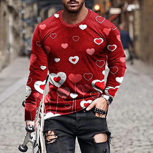 חולצות שרוול ארוך לגברים, צוואר עגול מזדמן בכושר רגיל סוודר חג האהבה 3D 3D מודפס חולצות חולצות פלוס גודל