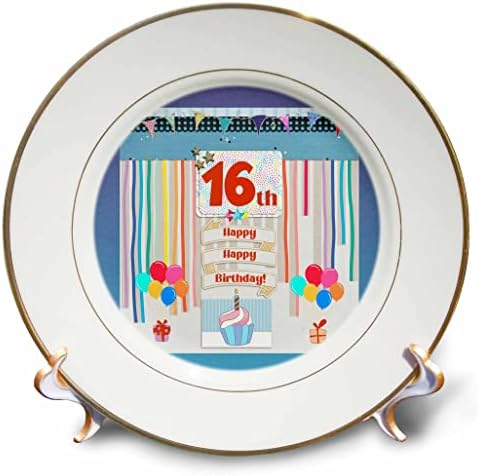 תמונת 3 של תאי יום הולדת 16, קאפקייקס, נר, בלונים, מתנה, זרמים - צלחות