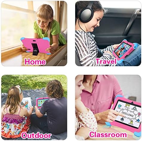 לוח אנדרואיד 7 אינץ 'לילדים לוח למידה לילדים טבליות לפעוטות בנות עם מארז סיליקון, חינוכי, משחקים, אפליקציית בקרת הורים, וויי-פיי,