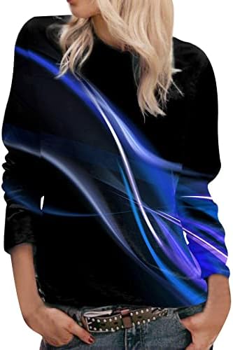 Beuu נשים צוואר עגול מזדמן שרוול ארוך חולצות טירטס צבע רופף בלוק הדפס סווטשירטים טוניקה סוודר טוני טי קופצים