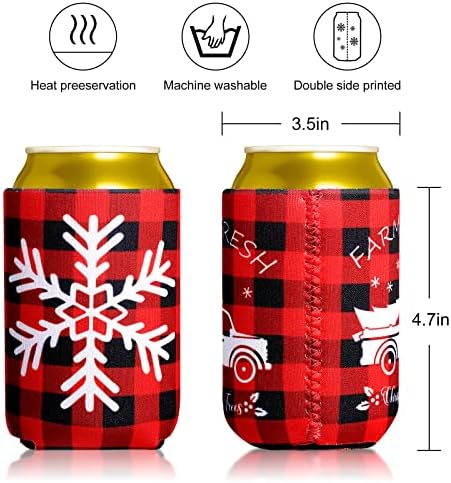 15 חתיכות בירה לחג המולד שרוולים מקררים, משקאות חג שחורים משובצים אדומים משקאות נופלים יכולים לניאופרן מקררים כיסויים