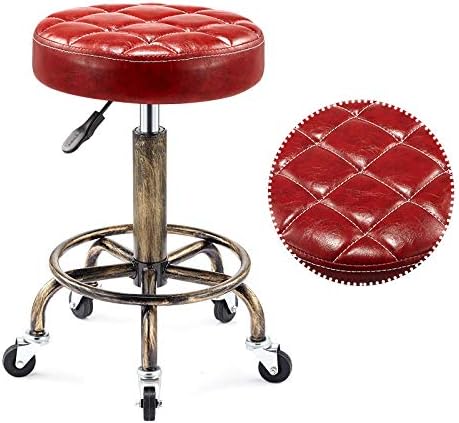 שטיחים עיסוי אוכף שרפרף עם גלגלים, אוכף שרפרף עם אדום סינטטי עור מושב, מתכוונן גובה 46-60 סנטימטר, נתמך משקל