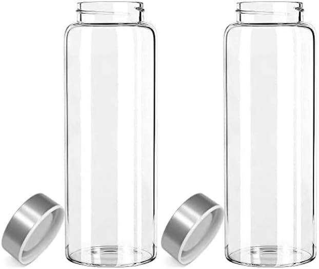 אוסף מילן 2 מארז-בקבוק מים מזכוכית 32 עוז, פה רחב, ללא מכסה נירוסטה חסין דליפות