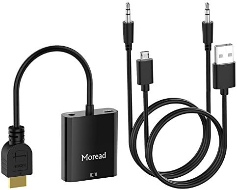 Moread HDMI ל- VGA עם שמע, 10 חבילות, HDMI פעיל מצופה זהב למתאם VGA עם כבל חשמל מיקרו USB וכבל שמע 3.5 ממ עבור PS4, MacBook