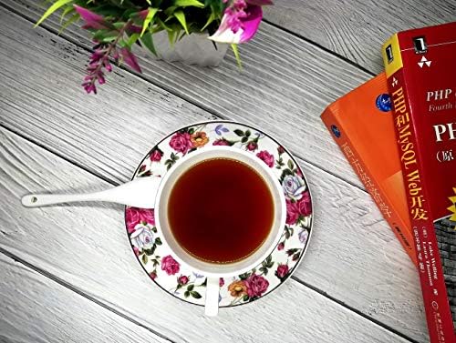 JIABAY 2 SETS BONE CINE COFFE COPTS ו- SAUCER SET עם כף קפה - 7 כוסות אספרסו אונקיות עם עיצוב פרחים אטרקטיבי