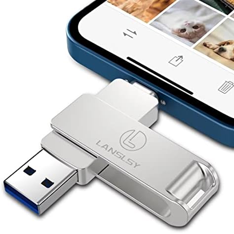 כונן פלאש של Lanslsy 256GB עבור מקל צילום אייפון, כונן הבזק של אייפון USB 3.0 אחסון חיצוני, 3 באייפון 1 מקל