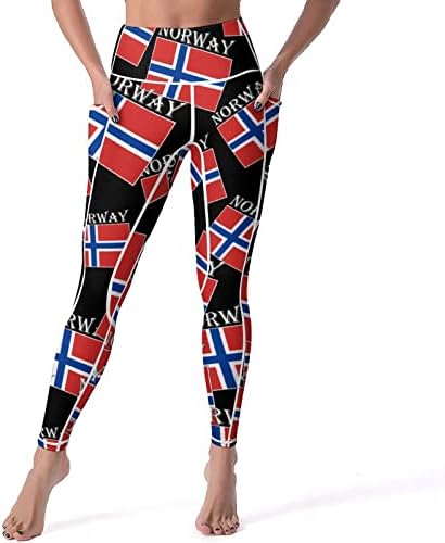נורווגית דגל נשים גבוהה מותן יוגה מכנסיים עם כיס אימון חותלות
