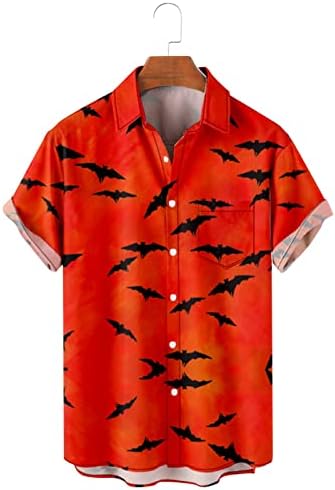 חולצת שלד וינטג 'גברים הדפסת ליל כל הקדושים הדפס קצרה של Hawaiian Slim Fit כפתור במורד חולצות חוף עם כיס01