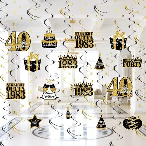 ניקובארם 32 יחידות יום הולדת 40 קישוטים ליום הולדת שחור ציוד מסיבות זהב שחור תלייה מערבולות לגברים נשים, וינטג
