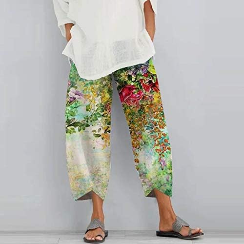 קיץ נשים Palazzo Capri מכנסי אופנה עניבה צבע מודפס מכנסי שולי מכנסיים מזדמנים רופפים מותניים אלסטיים מכנסיים
