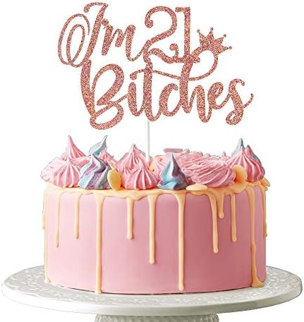 אני 21 כלבות עוגת עוגות - שמח יום הולדת 21 לחיים ל 21 שנים 21 & שלום נהדר 21, זהב ורד