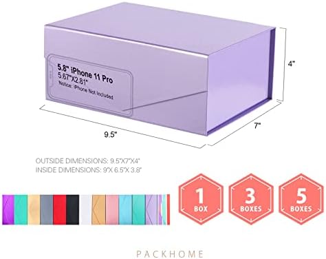 קופסת מתנה של Packhome 9x6.5x3.8 אינץ ', תיבת שושבינה, מלבן קופסה מתקפלת עם מכסה מגנטי לאריזת מתנה