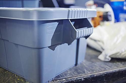 מוצרים מסחריים של Rubbermaid פח אחסון טוטות ברוט עם מכסה, 14 ליטר, אפור, קופסאות מחוספסות/לשימוש חוזר להזיז/קמפינג/מוסך/אחסון