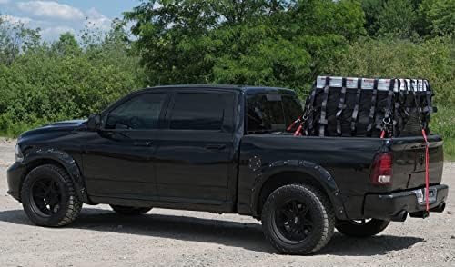 מוצרי mytee 6 'x 8' מטען כבד נטו למיטת טנדר עם טבעות D קושרים אביזרי - מיטת משאיות עמידה נטו מטען עם 6 רצועות