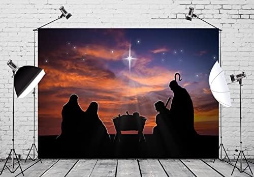 BELECO 10X8ft בד חג המולד לידה תפאורה כוכבי לילה קדושים כוכבי לידתו של ישו סצנת סצנת צללית רקע בית לחם בית לחם המסיבה