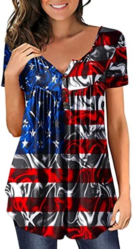 Adhowbew 4 ביולי חולצות נשים שרוול קצר דגל אמריקאי נ 'חולצות צוואר 2023 טרנדי קיץ פלוס גודל גודל