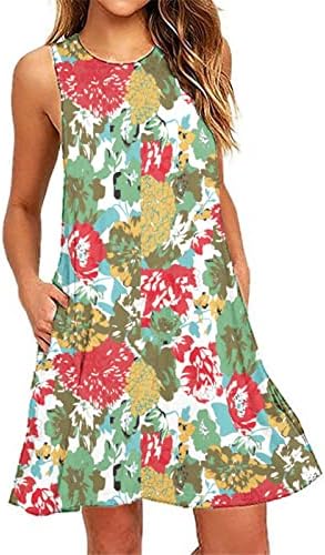 שמלת קיץ לנשים 2023 חוף פרחוני שרוולים ללא שרוולים כיסים מזדמנים שמלת בוהו