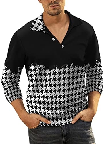 PDFBR Mens Vintage Henley חולצות פסים משובצים טלאים טלאים חצץ צוואר חולצה פולו חולצה רזה רטרו רטרו שרוול ארוך