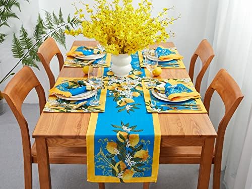 רץ לשולחן לימון כחול פרובנס-משטח מלבן ללא קמטים בגודל 14 על 72 אינץ ' לקישוטי קיץ באביב, פיקניקים ומסיבות-חיצוני
