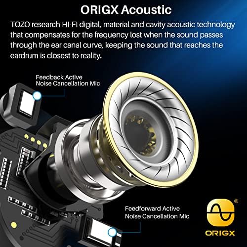 TOZO NC9 2022 גרסת היברידית היברידית מבטלת רעש פעיל אוזניות אלחוטיות, באוזניות אוזניים IPX6 Bluetooth עמיד למים 5.3 אוזניות