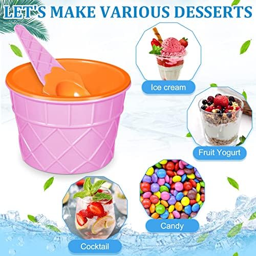 קערות גלידה של יומומוי וכפות, קערות קרם צבעוניות של סוכריות מצוירות לתפאורה לילדים, כוסות גלידה מפלסטיק לשימוש חוזר,
