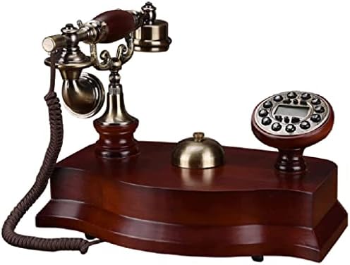 MMLLZEL טלפון עתיק טלפון קווי טלפון מעץ מוצק עם מזהה מתקשר, חיוג כפתורים, יבשנים עם תאורה אחורית, רינגטון מכני