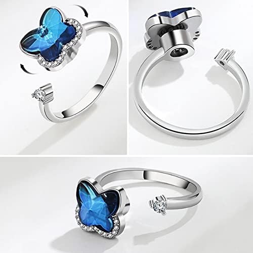 שונדה כחולה מעוקב זירקוניה פרפר ספינר טבעת טבעת לנשים נערות חרדה מסתובבת בחופשיות השראה תכשיטים מרגיעים מדיטציה