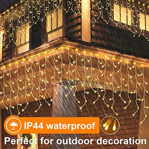 סומקוקו קרח חיצוני אורות חג מולד עם מרחוק, 400 LED 33ft 8 מצבים קישוטי חג המולד אורות, 64 טיפות אטומי וילון אטומים למים