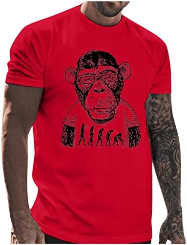 חולצות טריקו של XXBR לקיץ לשרוול קצר גברים, שימפנזי קוף הדפס הדפס קרוס צוואר טופ חולצת טשט