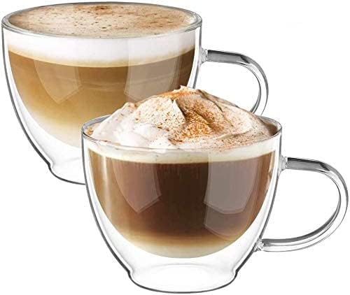 ספל חתול חמוד של Ecooe כוס קפה כפול קפה כפול קפה 9.4oz ספל קפה קפוצ'ינו לאטה כוס כוס כוס עם ידית וכף, ברורה מבודדת