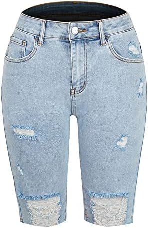 מכנסי ג'ינס לנשים מקצרים אמצע עליית חור קרוע נשטף במצוקה ברמודה מכנסיים קצרים מכנסיים קצרים רזה ומכנסיים קצרים חמים
