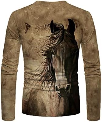 צמרות יומיומיות לגברים 3D סוס מודפס חולצת טש שרוול ארוך