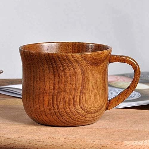 כוס כוס עץ טבעית כוס קפה מעץ בעבודת יד כוס מים קלאסית כוס מים עם ספל ידית
